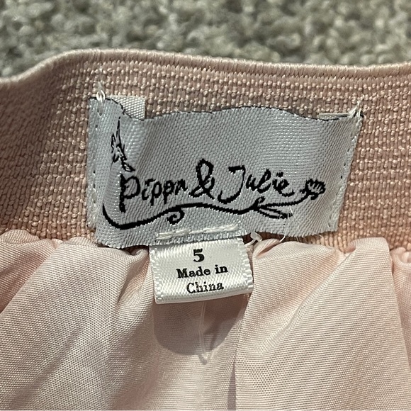 Pippa & Julie Light Pink Velvet Pleated Floral Skirt with Red & Blue Accents - Picture 6 of 7